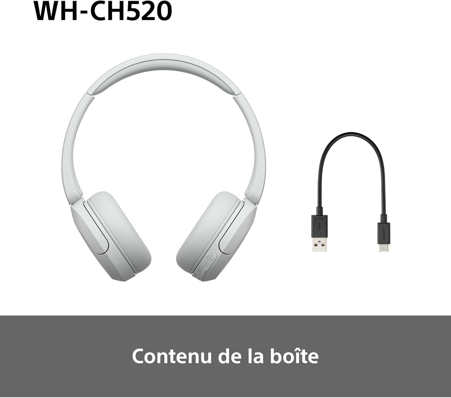 Sony - WH-CH520 - casque sans fil léger, Bluetooth, 50h autonomie
