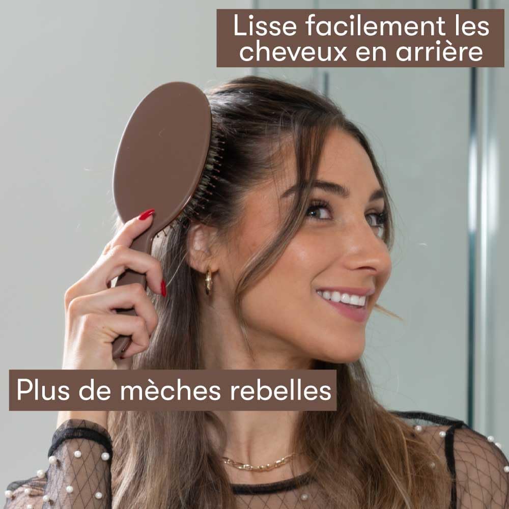 FRAMAR - brosse poils sanglier souple chocolat - effet plaqué, volume, brillance