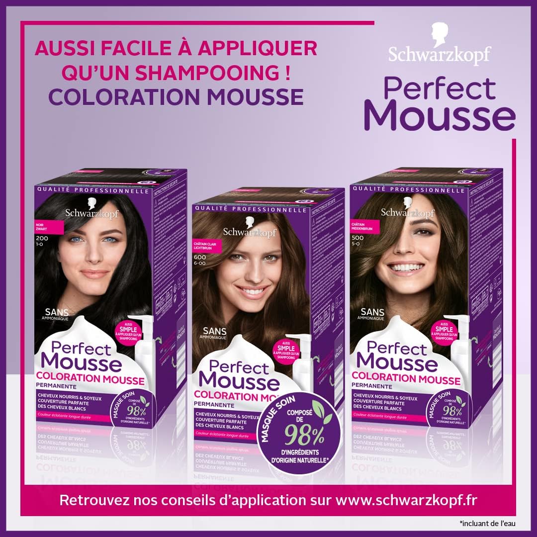 Schwarzkopf - Perfect Mousse - coloration permanente, sans ammoniaque, blond foncé cuivré, 98% naturel - 670