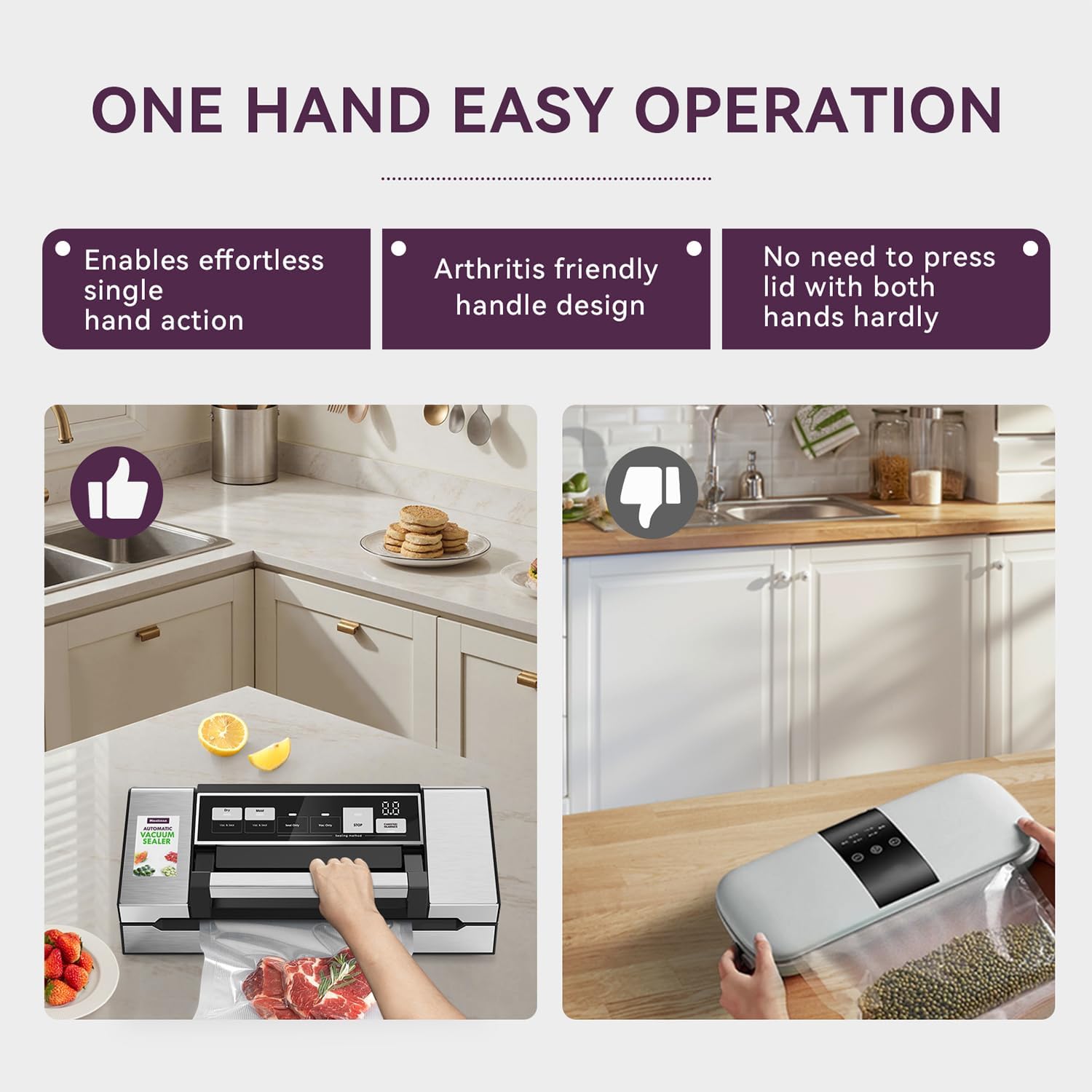 Mesliese - machine de scellage sous vide, 95kPa, 140W, double joint, cutter, affichage compte à rebours