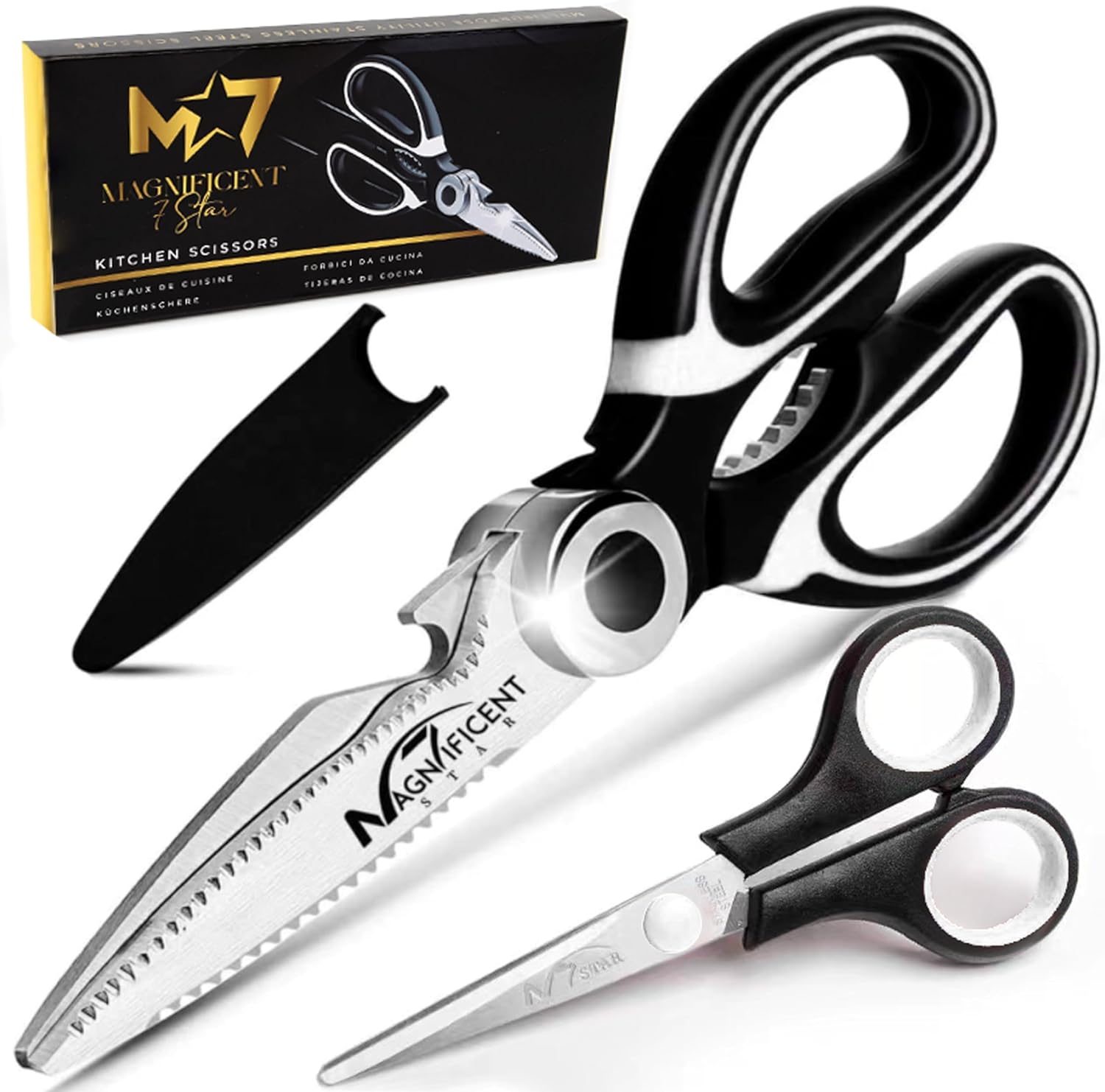 Ciseaux de cuisine - multifonction, avec couvercle, poignée douce, robustes, coupe viande/herbes