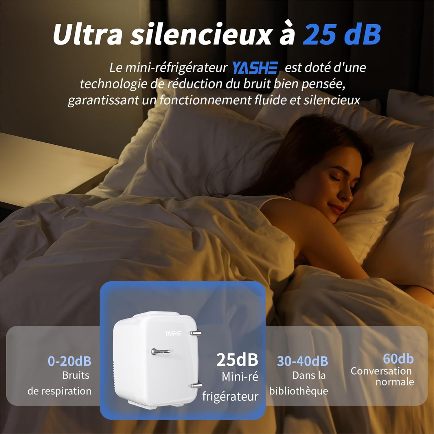 YASHE - Mini Frigo 4L - compact, 6 canettes, portable, blanc