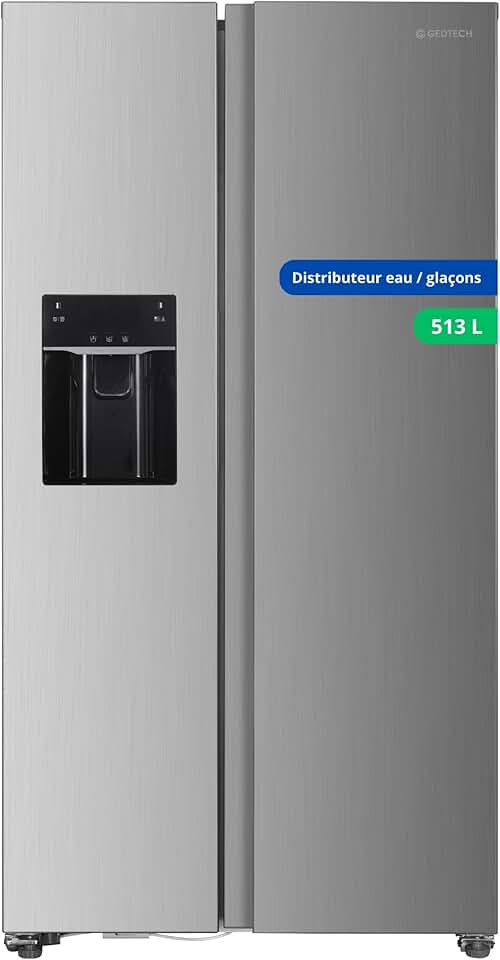 GEDTECH - Side by Side 513L inox - Distributeur eau & glaçons - GSBSA513IX