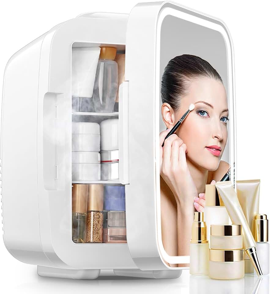 FOHERE - mini frigo 5L - miroir LED - chaud/froid, portable, blanc