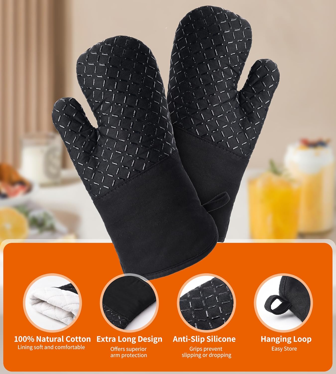 Ankway - gants de cuisine série lot 4 - 30 cm - coton, silicone, antidérapants, résistants chaleur