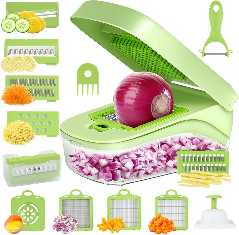 Coupe-légumes multifonction – 14 en 1 – manuel, coupe cubes, bâtonnets, tranches