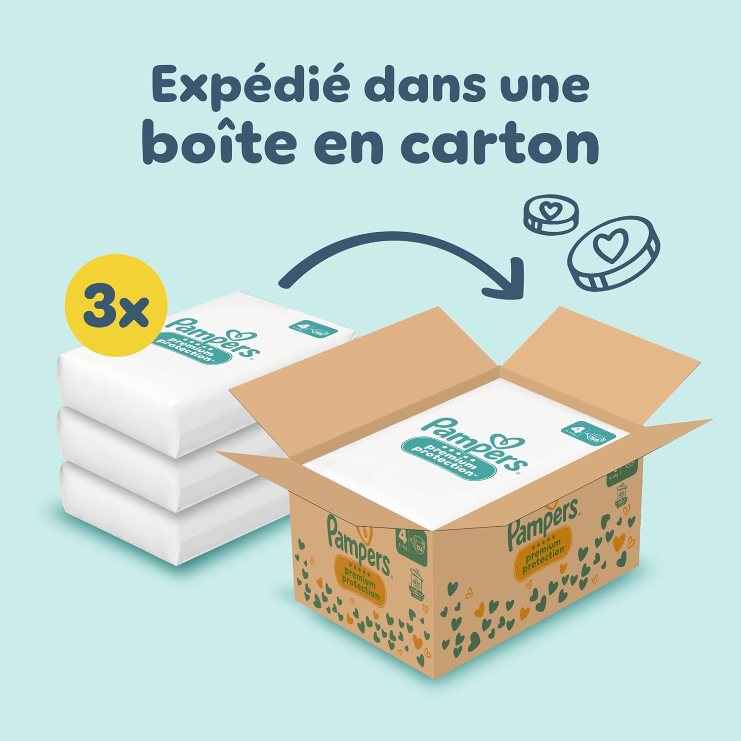 Pampers - Premium Protection Taille 4 - 9-14kg, 174 couches, double protection peau et fuites