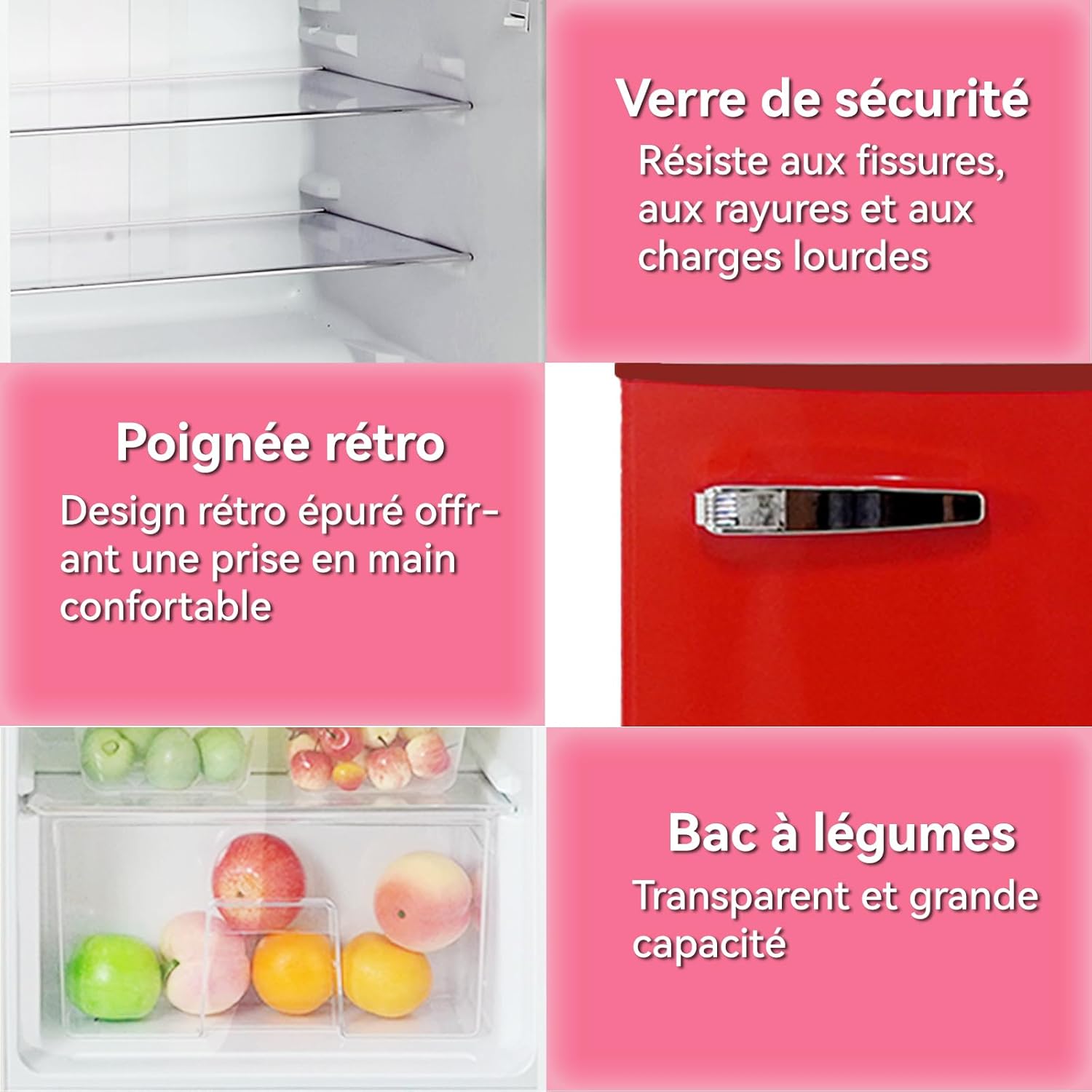 Magictec - Frigo vintage série - 120L, Low Frost, LED, rouge