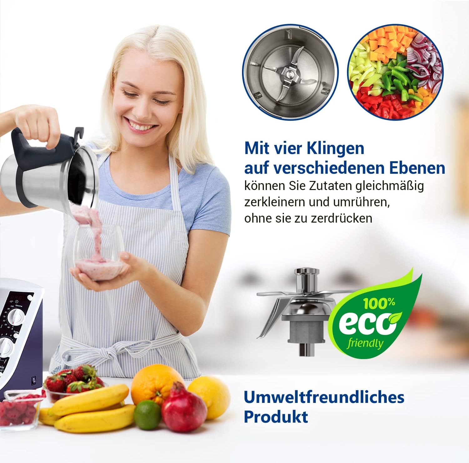 Vioks - couteau mélangeur inox SUS420, 4 lames, joint, TM21