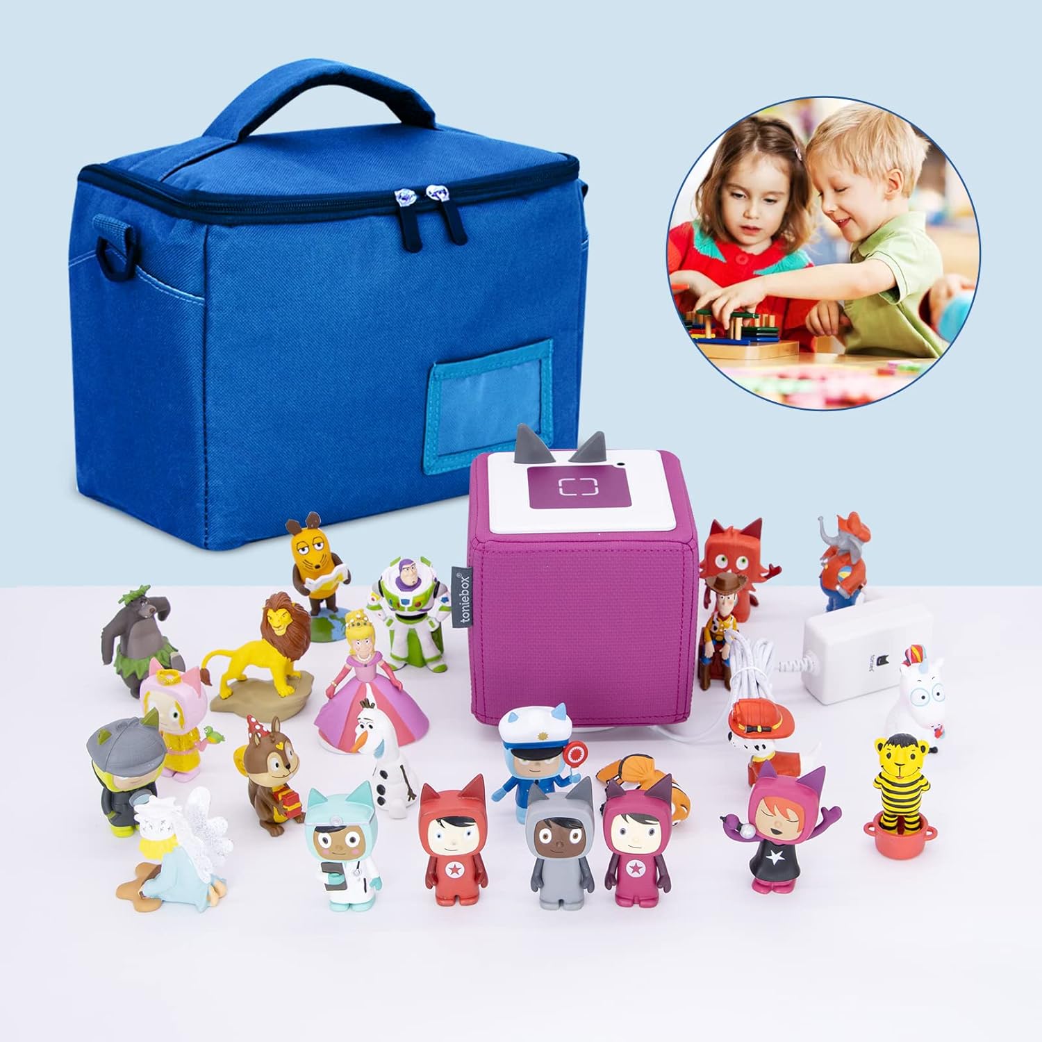 Sac de transport enfants Toniebox - polyester bleu - rangement pratique - idéal starter kit