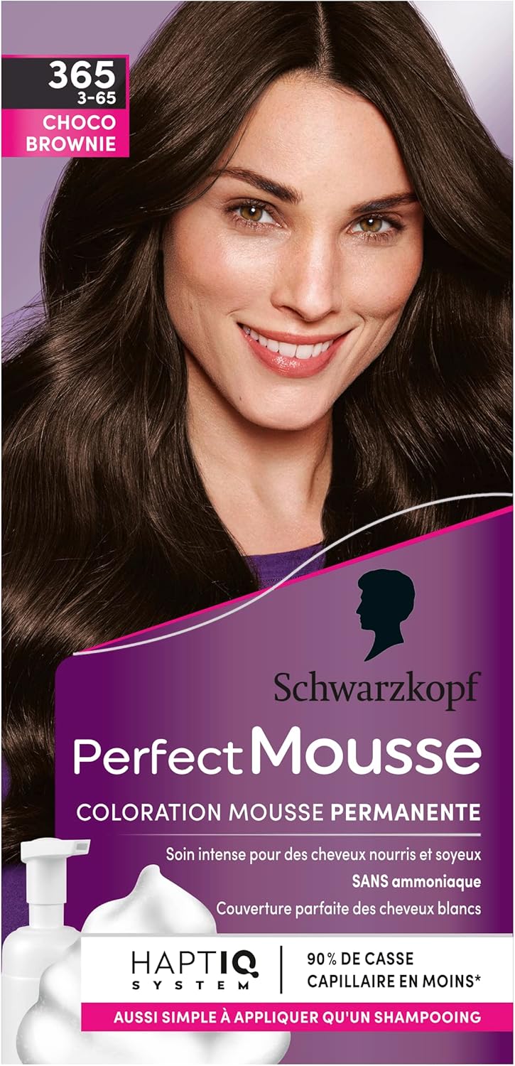 Schwarzkopf - Perfect Mousse - coloration permanente sans ammoniaque - soin naturel, Choco Brownie, 365