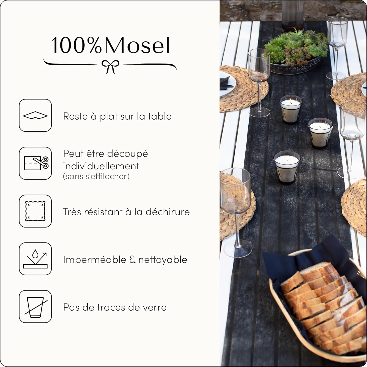 100%Mosel - Chemin de Table - 30x250cm - non-tissé, déco événements
