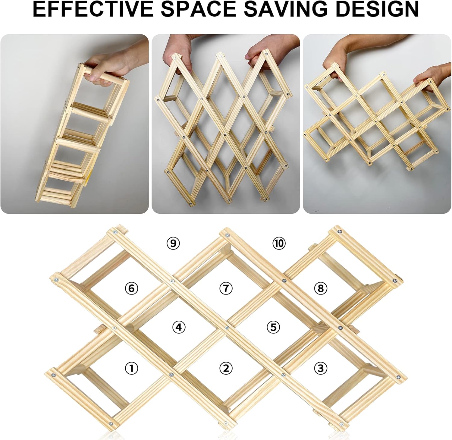 Newaner - casier à vin artisanal 10 bouteilles 45x12.5x31cm 3 niveaux