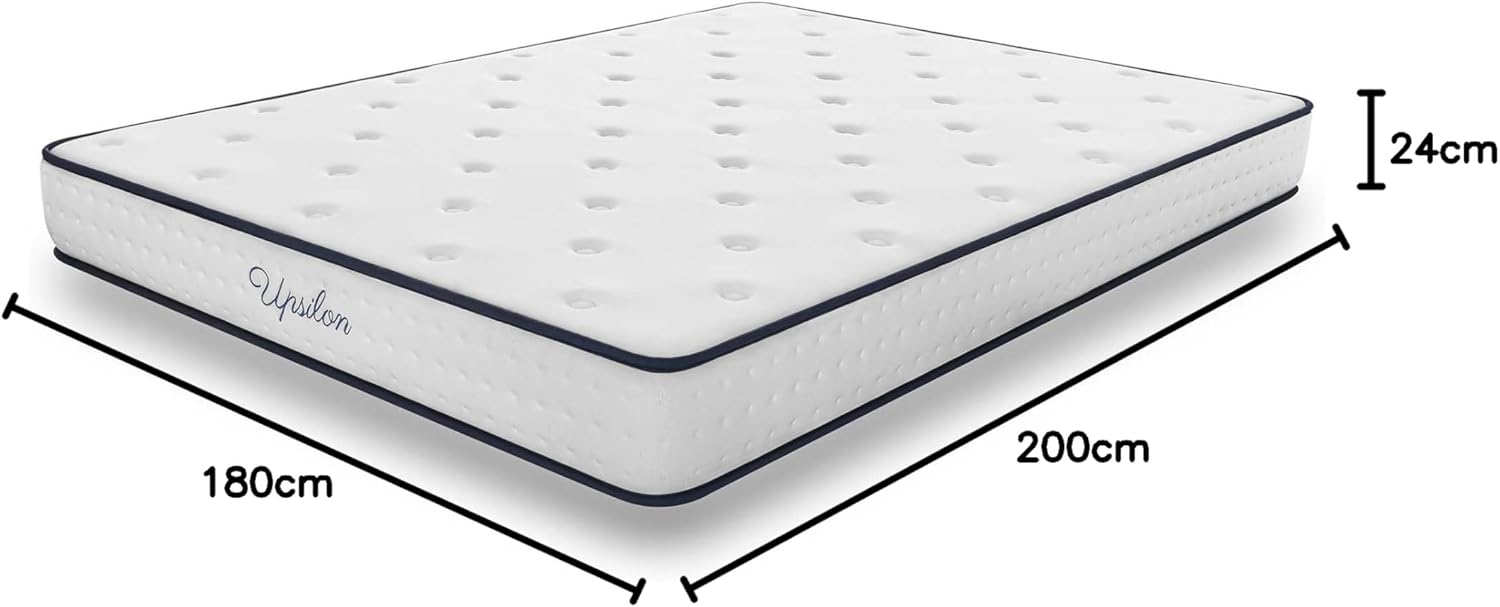 COSMOS - Upsilon - 180x200 cm - Matelas hybride, mémoire de forme, ressorts ensachés, 7 zones, mi-ferme