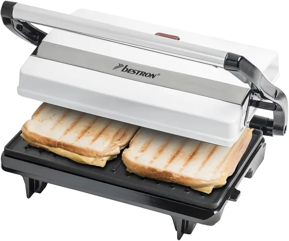 Bestron - machine à panini blanche, poignée Cool-Touch, 700W, bac récupérateur, revêtement antiadhésif - APM123W