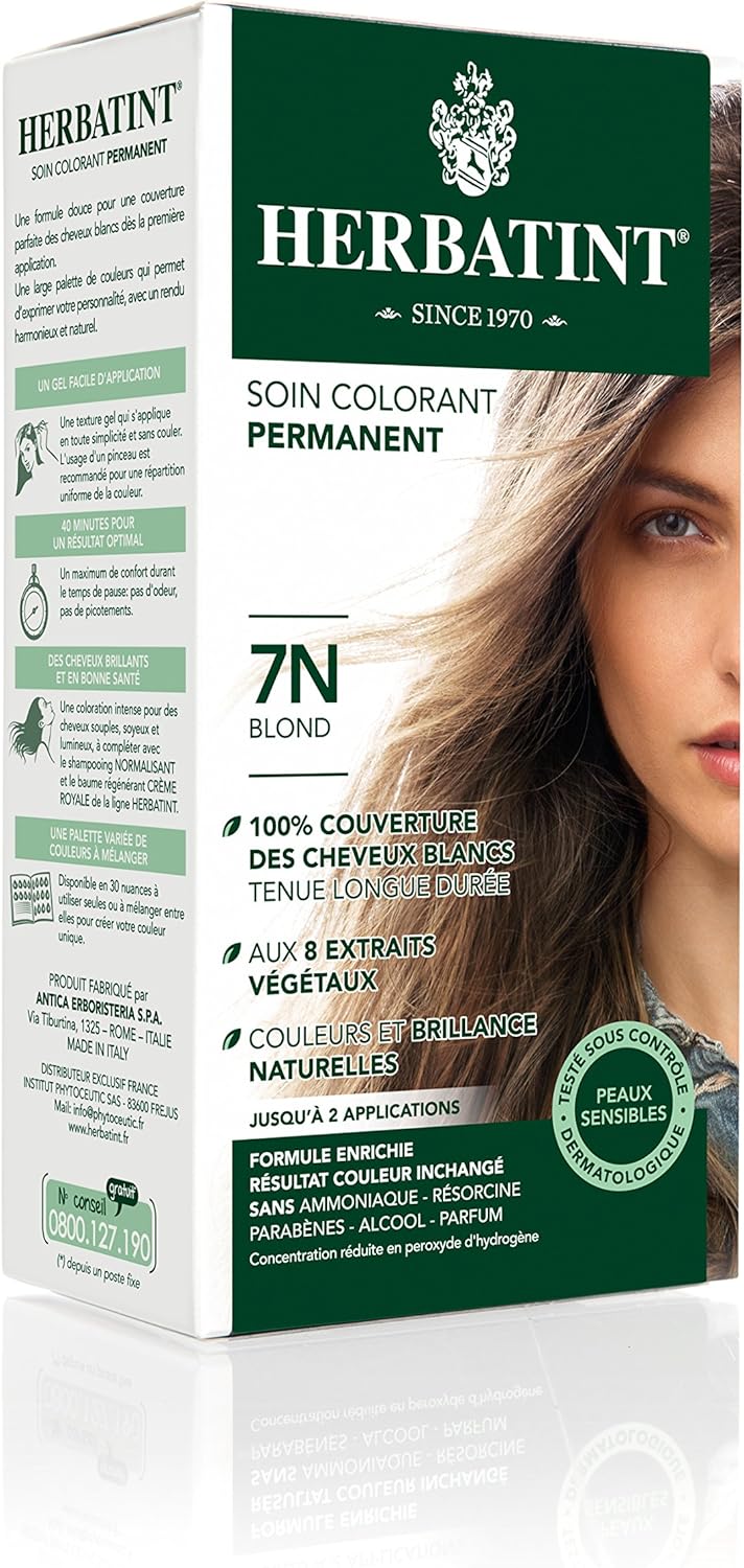 Herbatint - Soin Colorant Cheveux 7N Blond - 150ml - Sans ammoniaque, 100% couvrant, 8 extraits bio