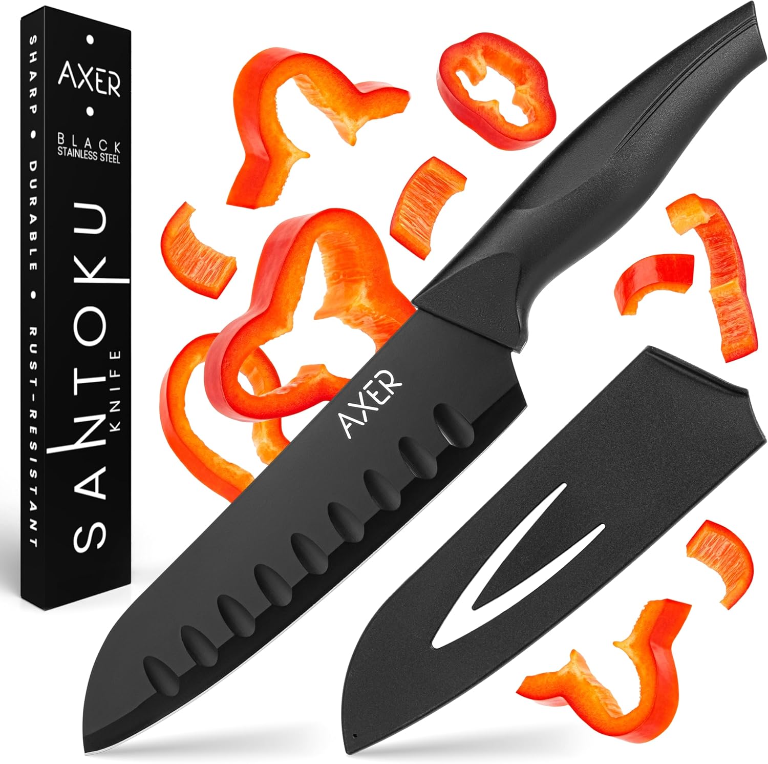Axer - Couteau Santoku série cuisine japonaise - 18 cm lame acier, manche ergonomique