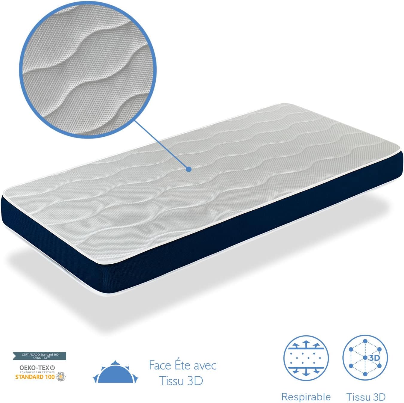 Dormissimo - Baby Bleu - 57x117 cm - matelas bébé respirant épais 11 cm
