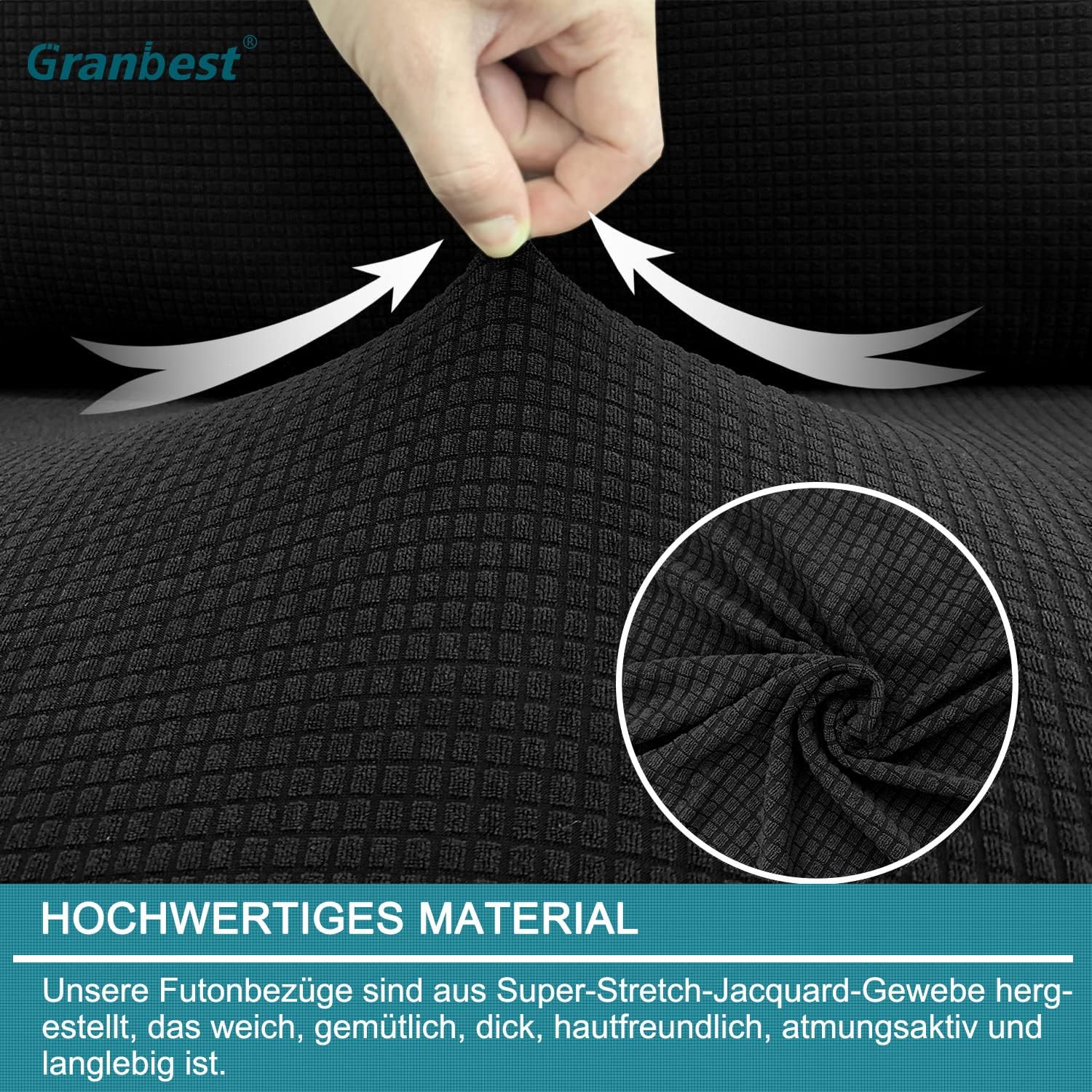 Granbest - housse futon sans bras - noir - imperméable, élastique, antidérapante