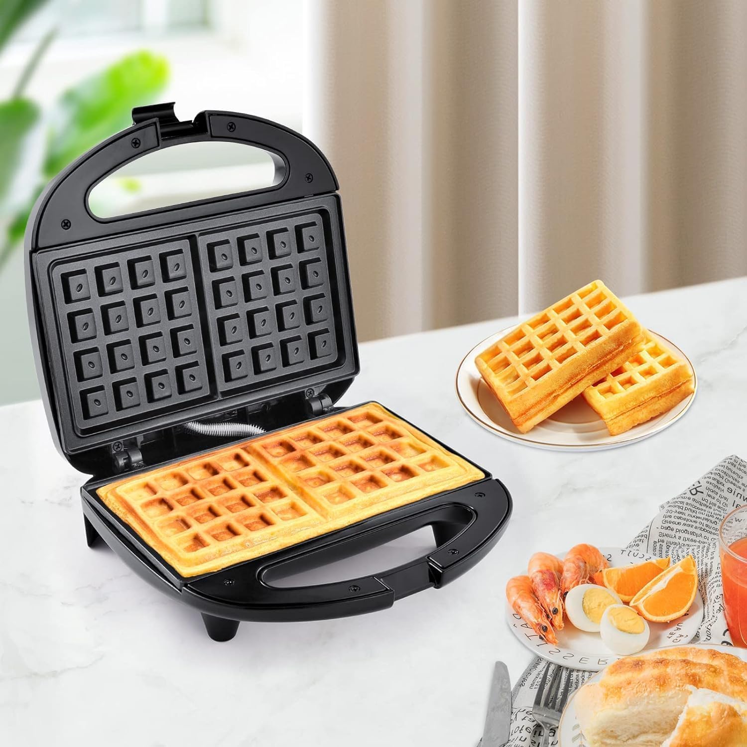 YASHE - appareil à gaufre 750W - 2 plaques antiadhésives, cuisson automatique