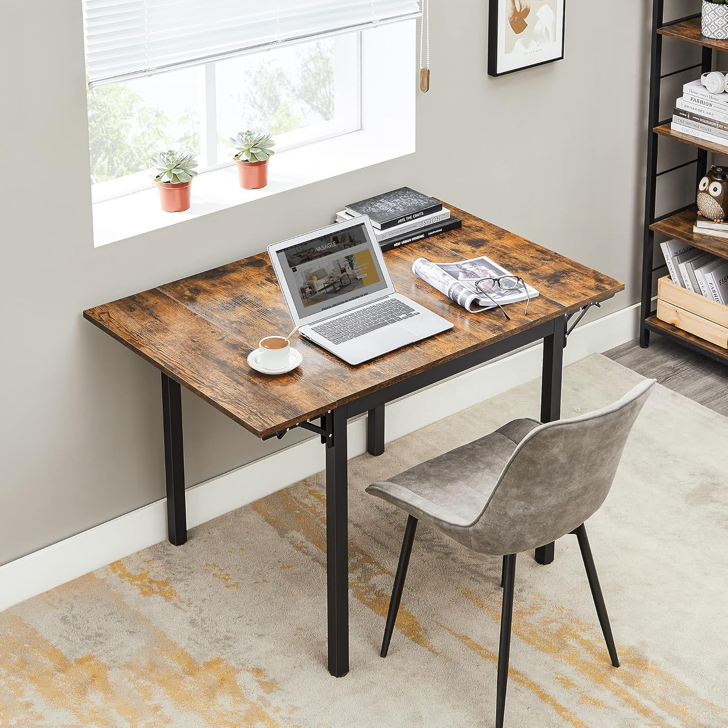 VASAGLE - table pliante salle à manger, extensible, 2-4 pers., compact, KDT077B01