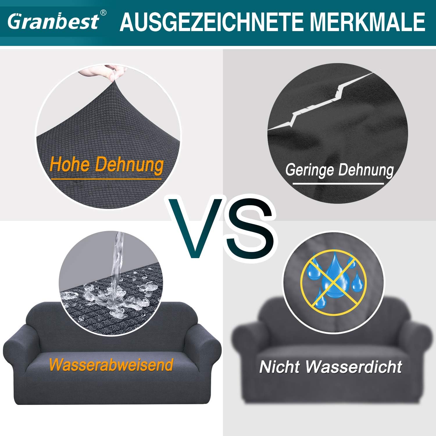 Granbest - housse canapé stretch imperméable 3 places - spandex gris