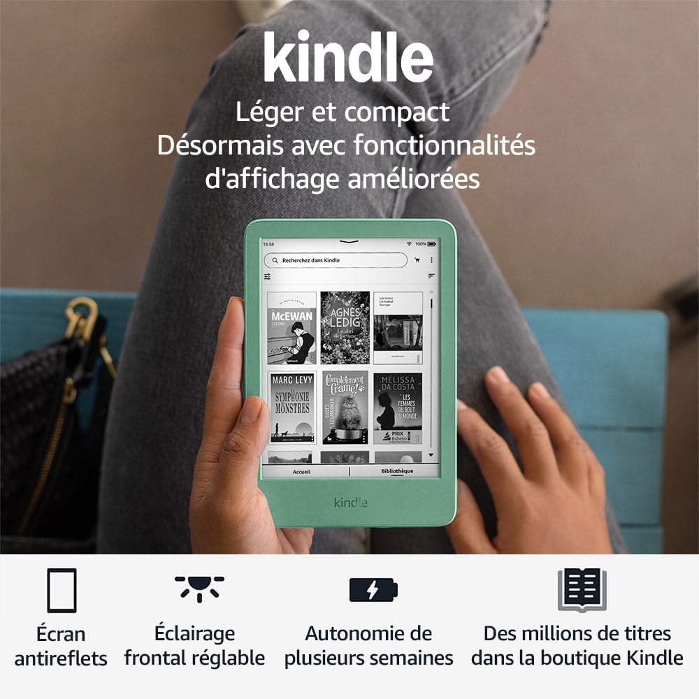 maxii-dealz Kindle - Nouvelle génération - compact, léger, écran 16 Go, éclairage réglable, Vert matcha