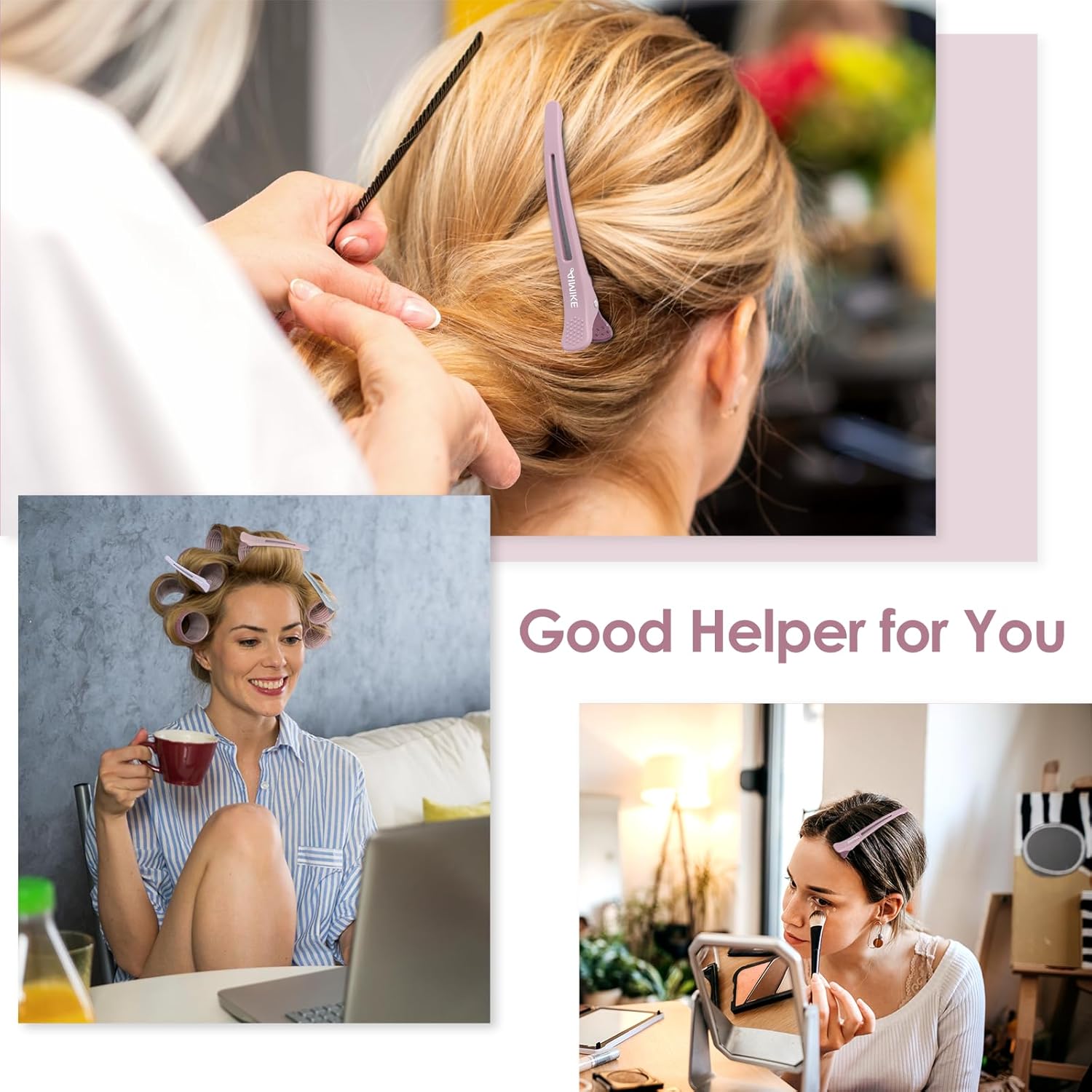 AIMIKE - pinces crocodile cheveux femme Morandi - lot de 6 - antidérapantes, sans trace, coiffeur