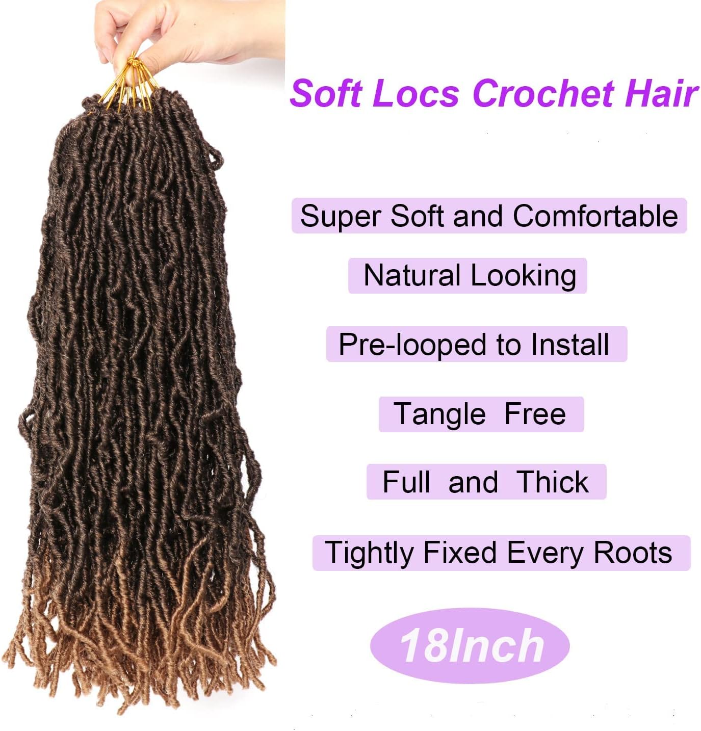 Faux Locks Crochet Braids - Soft Locs 45,7cm - 8 Mèches Bouclées