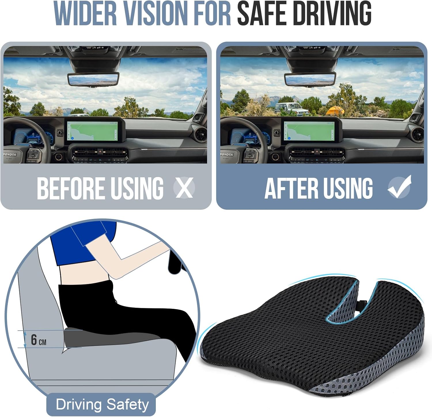 Coussin conducteur voiture - mousse mémoire forme, antidérapant, pour bureau, auto, camion - dimensions compactes