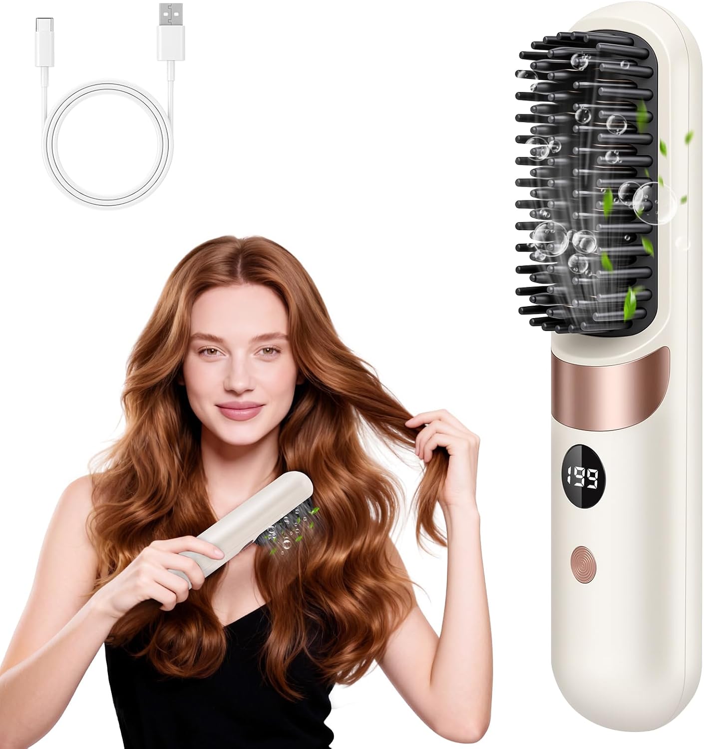 LOPHE - Brosse lissante sans fil, écran LED, 4 températures, USB-C, 3600mAh