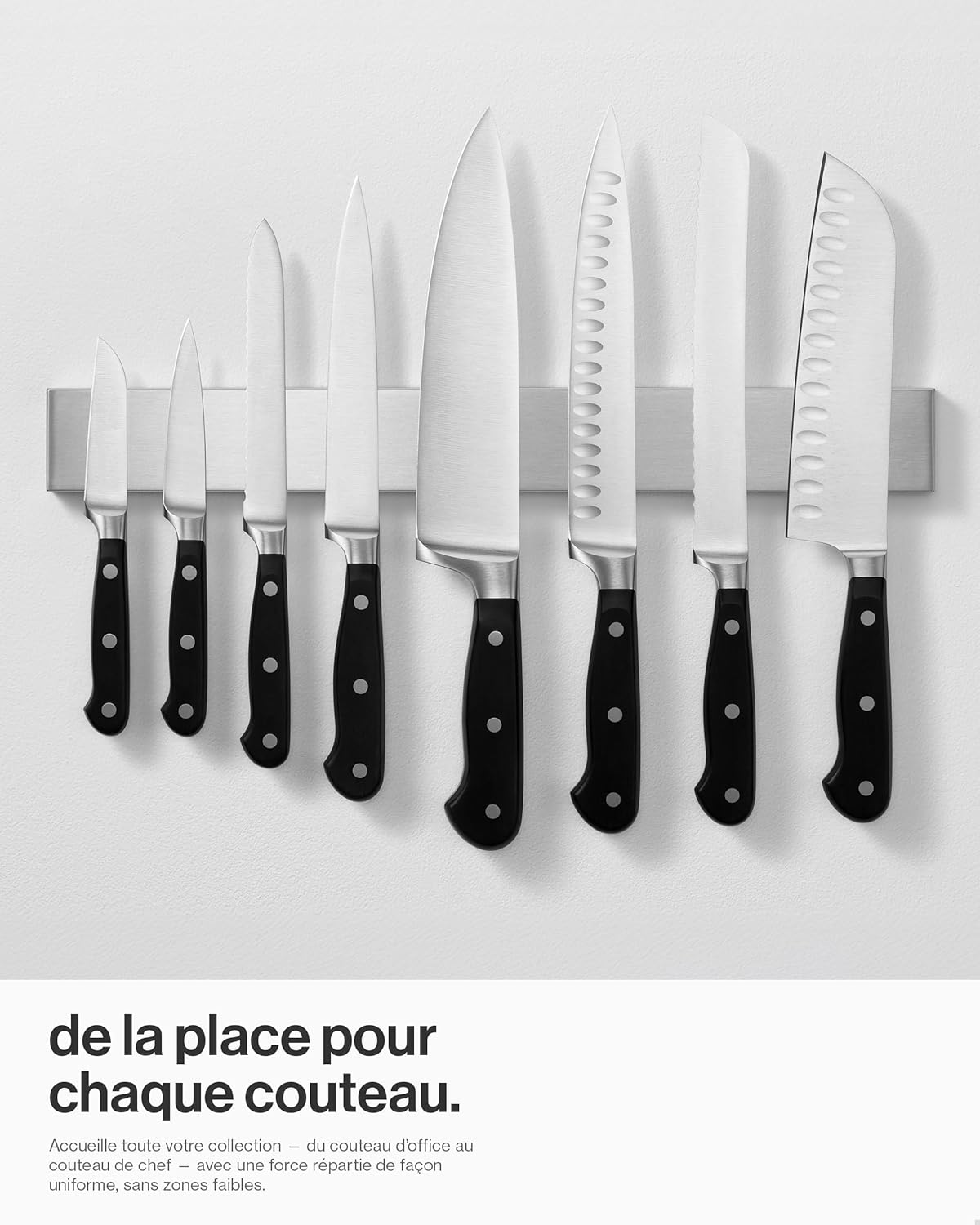 LARHN - Porte couteaux aimanté, 40cm, inox, fixation murale extra puissante