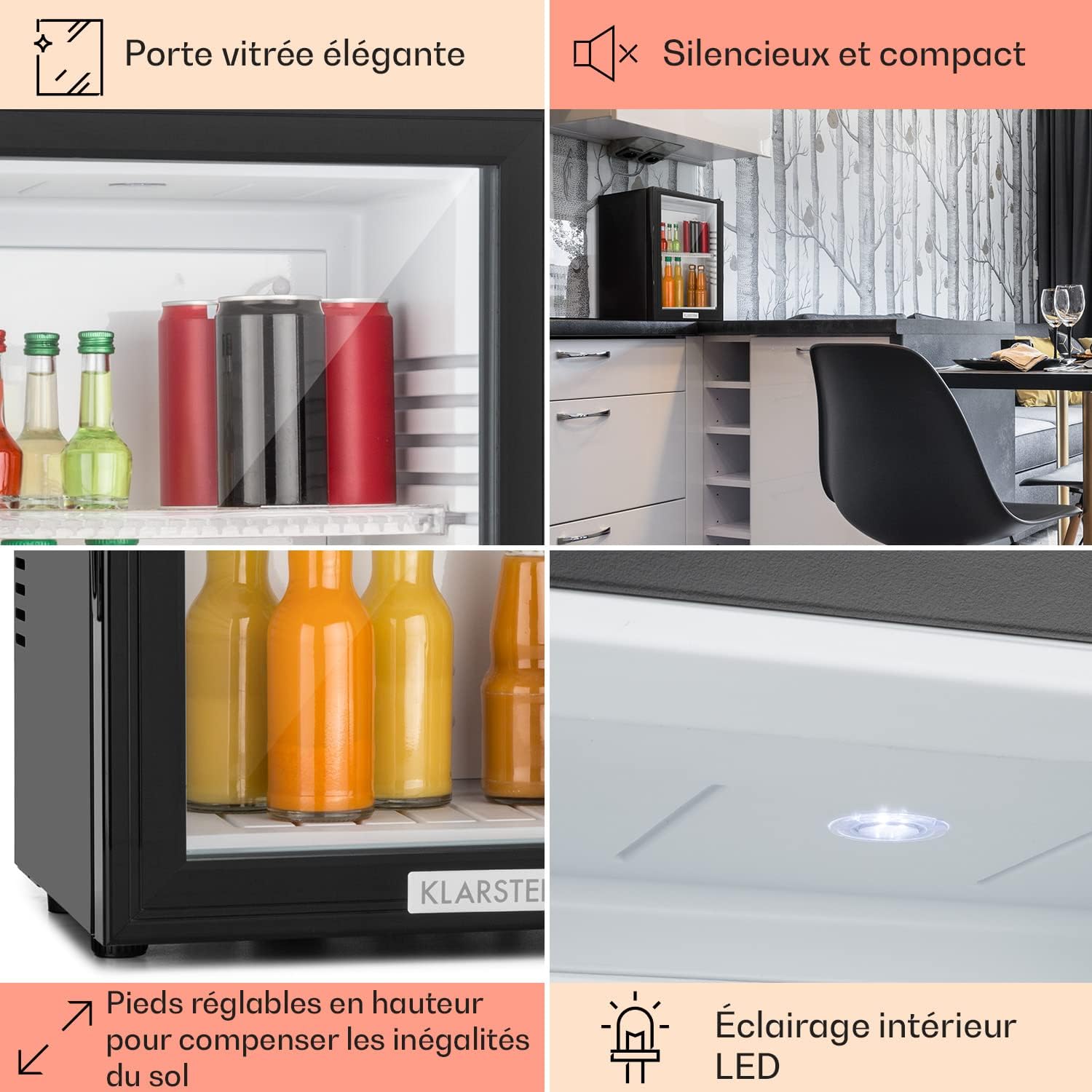 Klarstein - Brooklyn Mini Frigo - 23L - porte vitrée, silencieux, 12-18°C