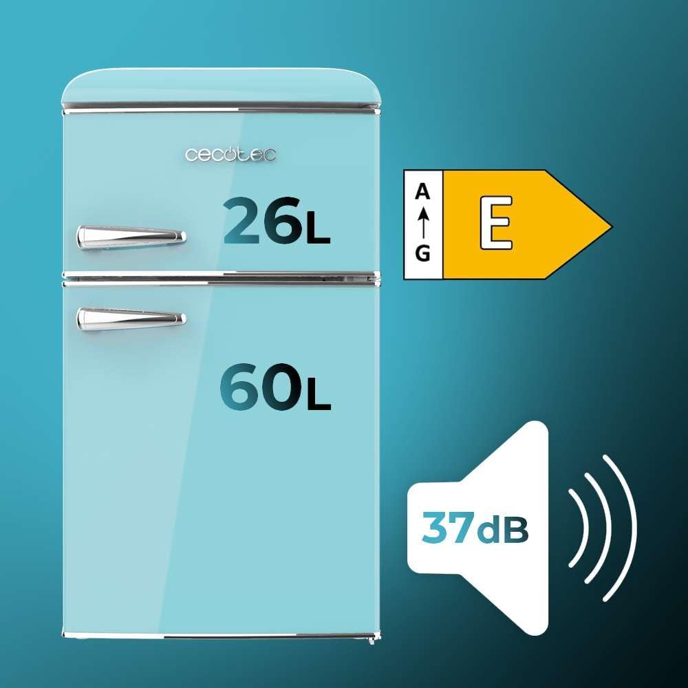 Cecotec - Bolero CoolMarket 2D Origin 86 - 89,3x48,7cm - 86L, No Frost, lumière, bleu - 2 portes