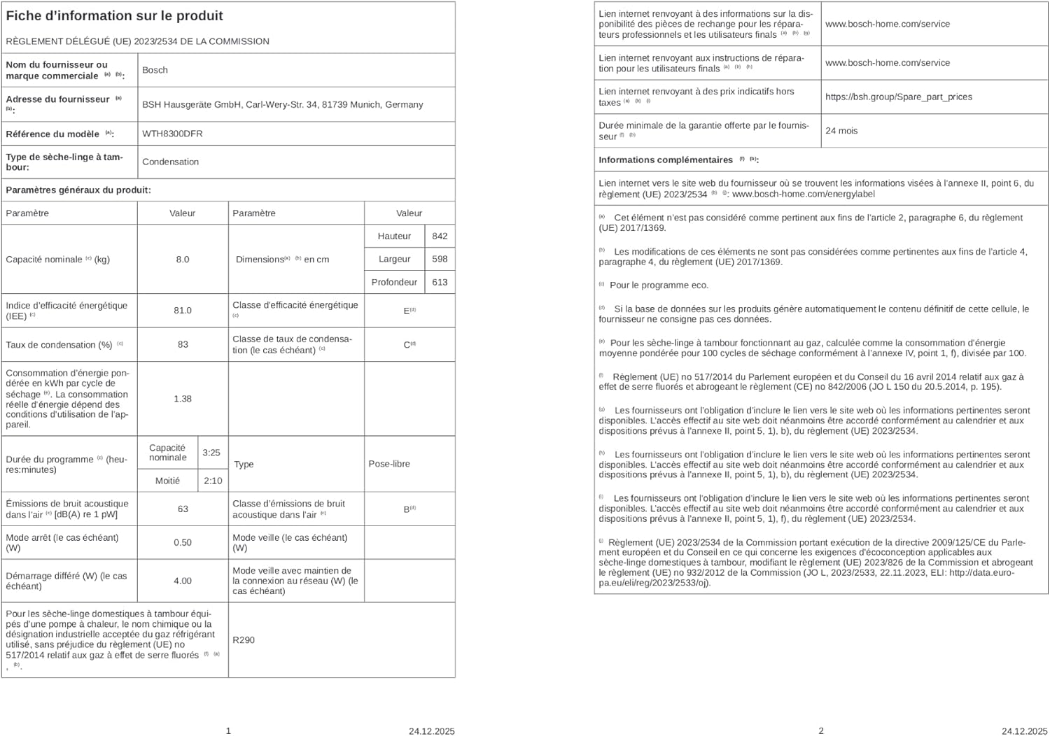 Bosch - Sèche-linge Série 4 8kg pompe à chaleur compact - WTH8300DFR