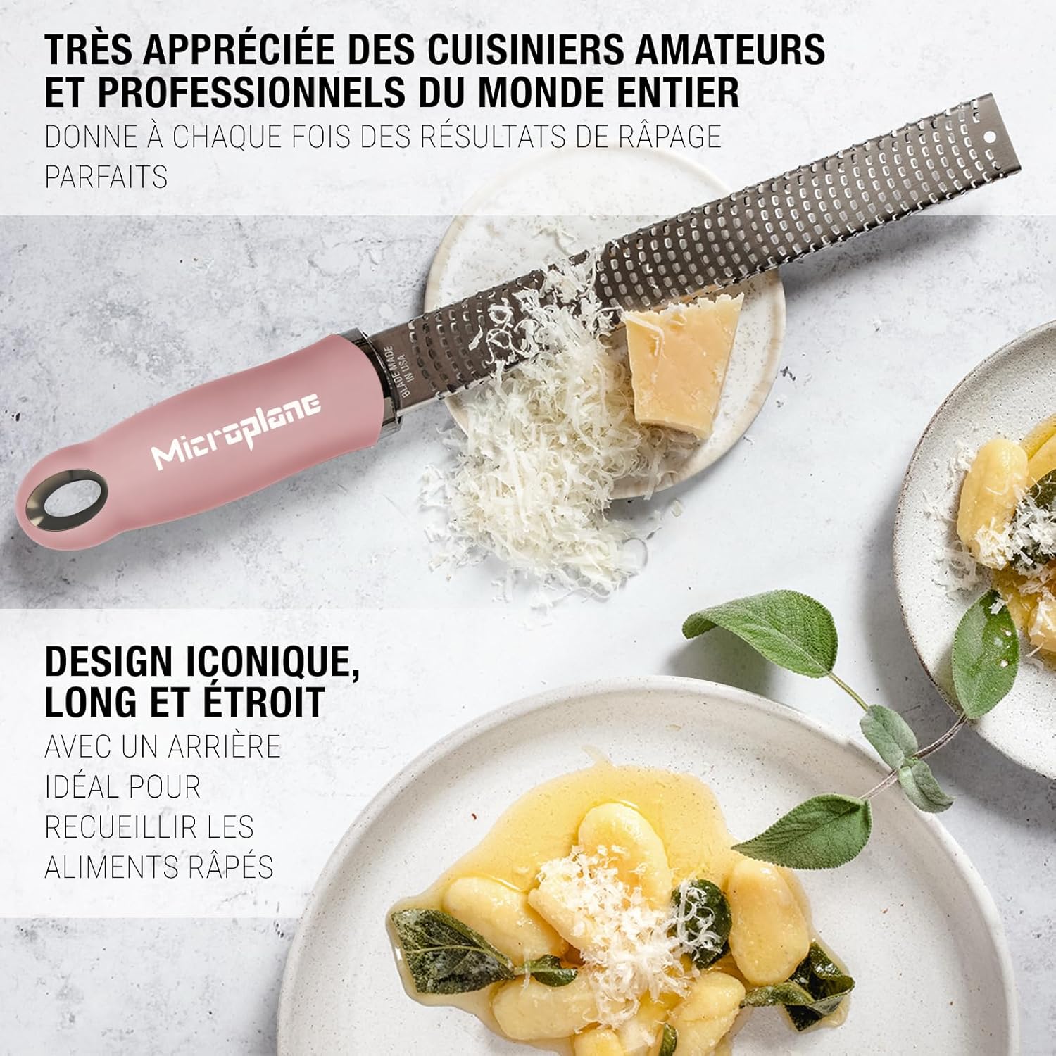 Microplane - Râpe zesteur Bouton de Rose - lame fine - Agrumes, parmesan, gingembre, chocolat - Fabriqué USA