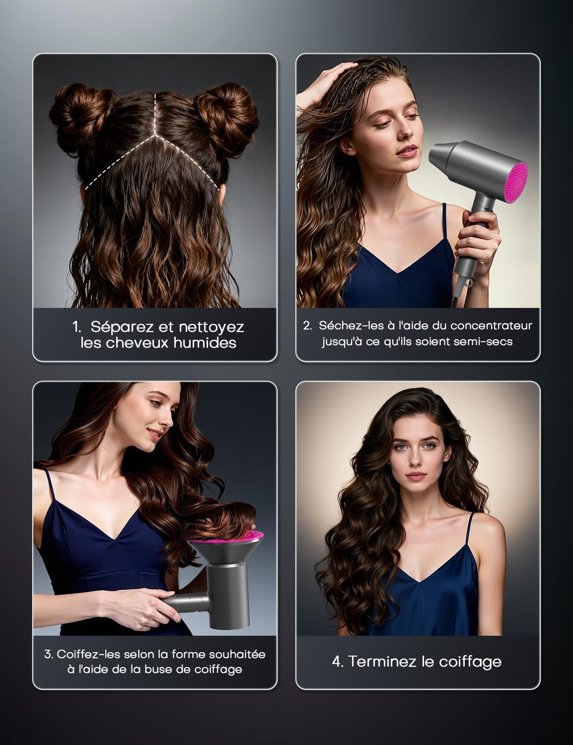 Sèche-cheveux - 1800W, pliable, ionique, diffuseur, Cold Shot, Turbo Heat