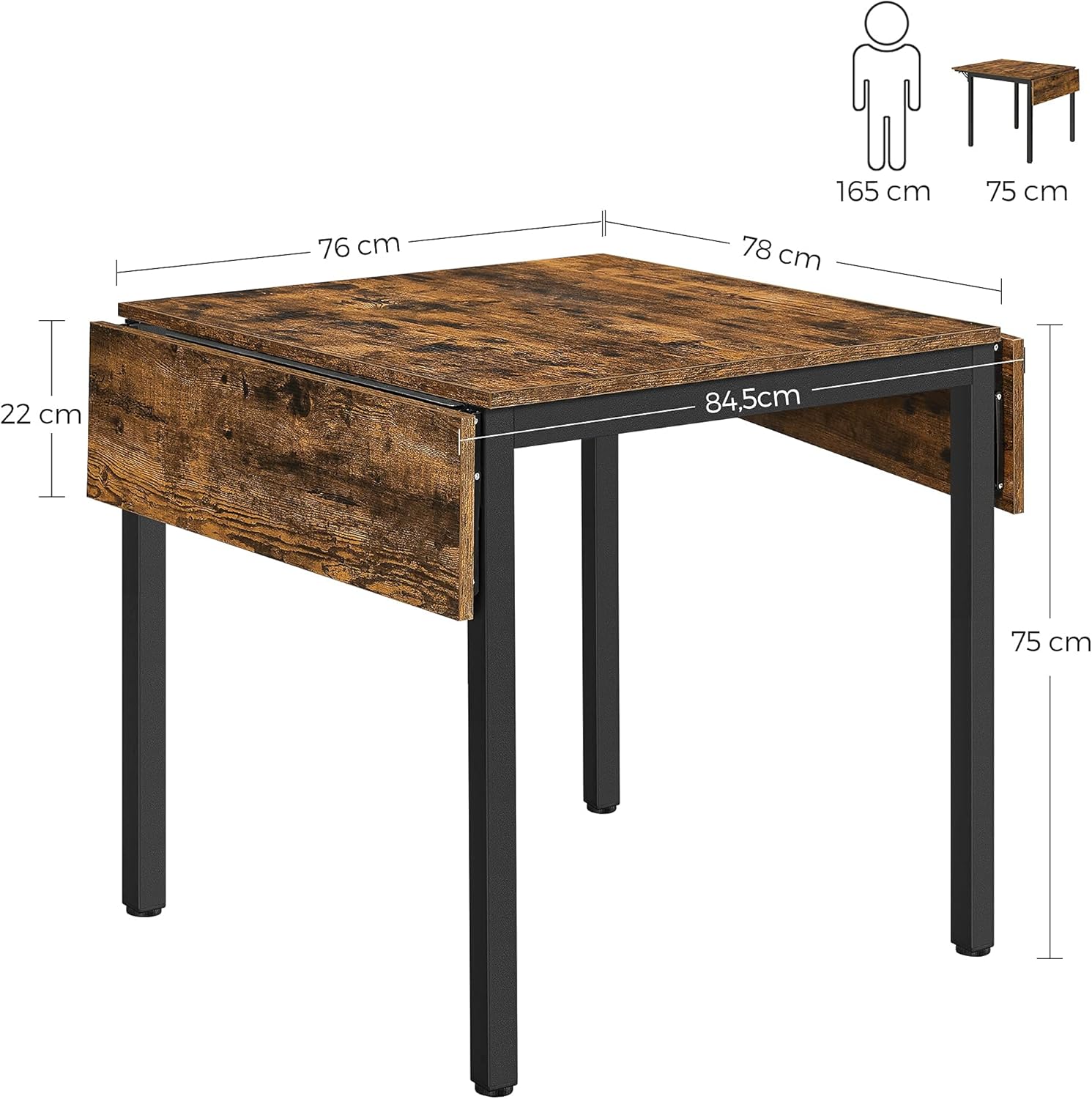 VASAGLE - table pliante salle à manger, extensible, 2-4 pers., compact, KDT077B01
