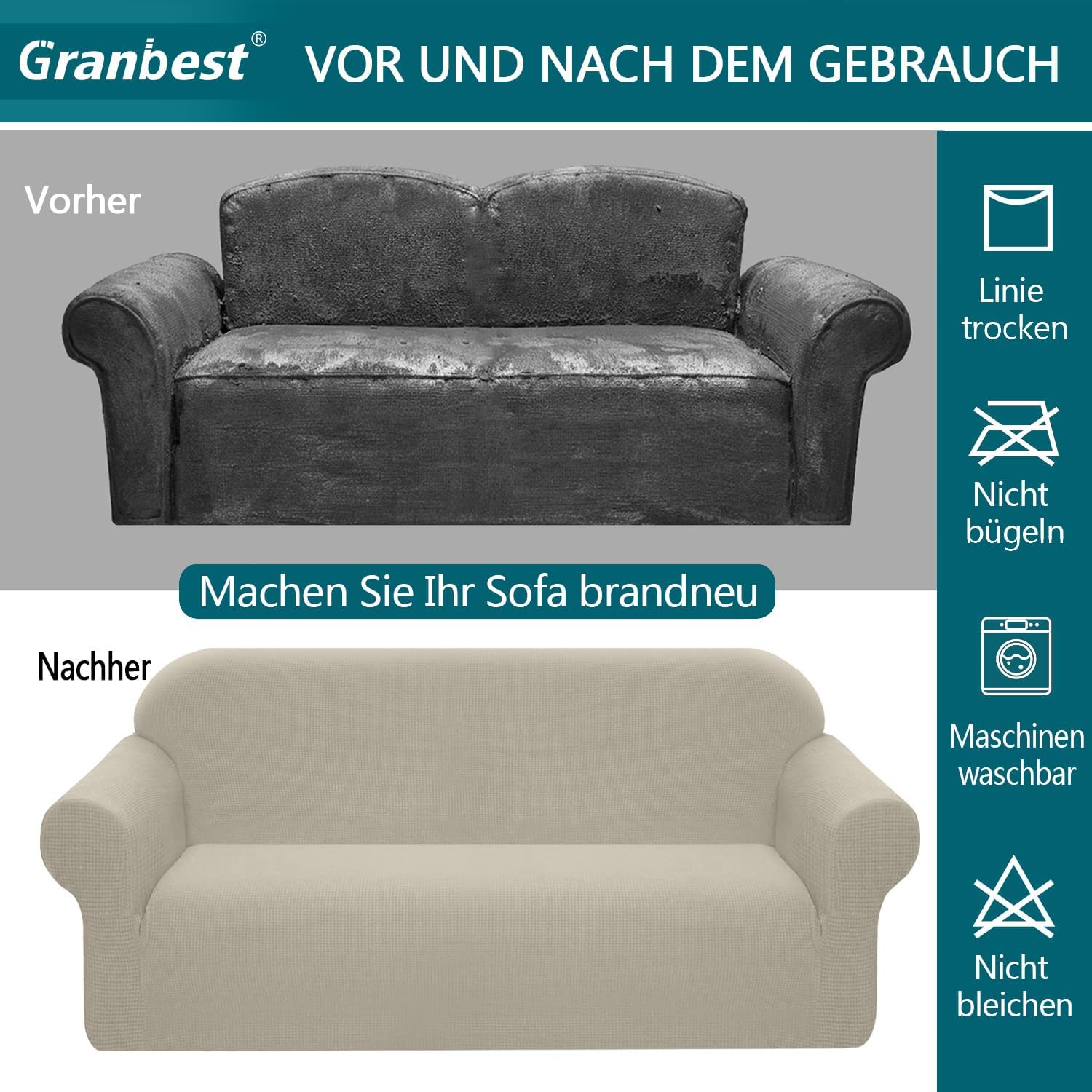 Granbest - housse canapé extensible imperméable 1 place sable