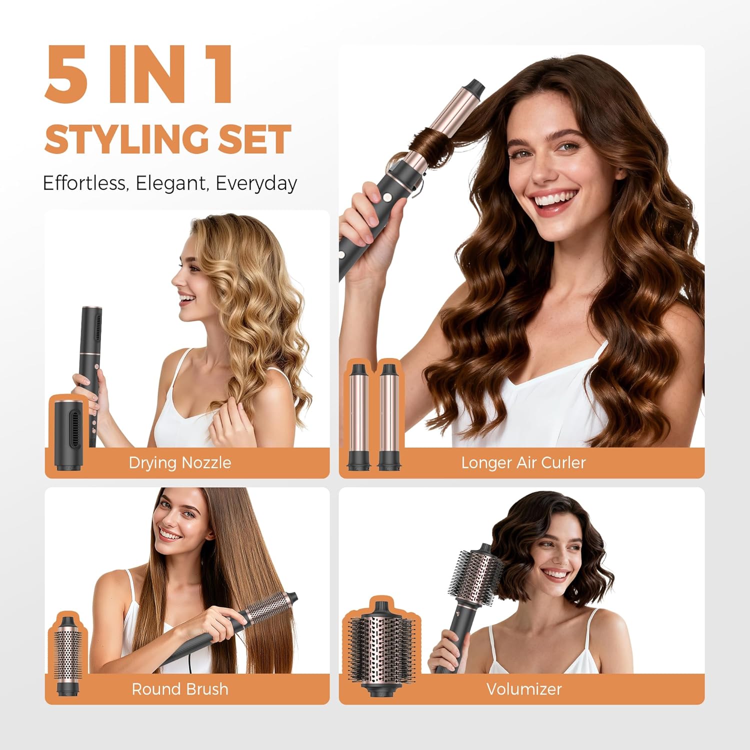 OKWRAP - Air Styler 5 en 1 - 1300W, 110000 TR/MIN, sèche, boucle, lisse