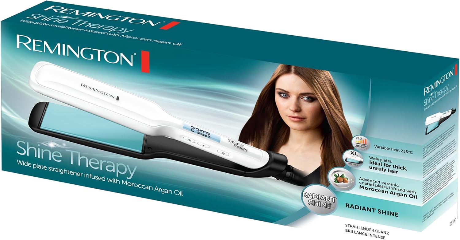 Remington - Lisseur Shine Therapy - plaques larges - céramique, soin argan & vitamine E, LCD, 150-230°C, S8550