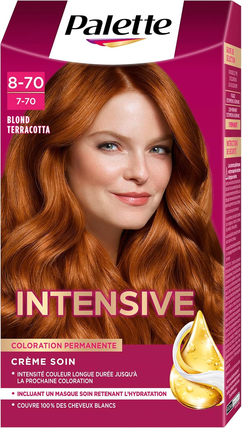 Palette - Intensive Coloration Permanente Cheveux, soin longue durée, couvre 100% cheveux blancs, Blond Terracotta 8.70