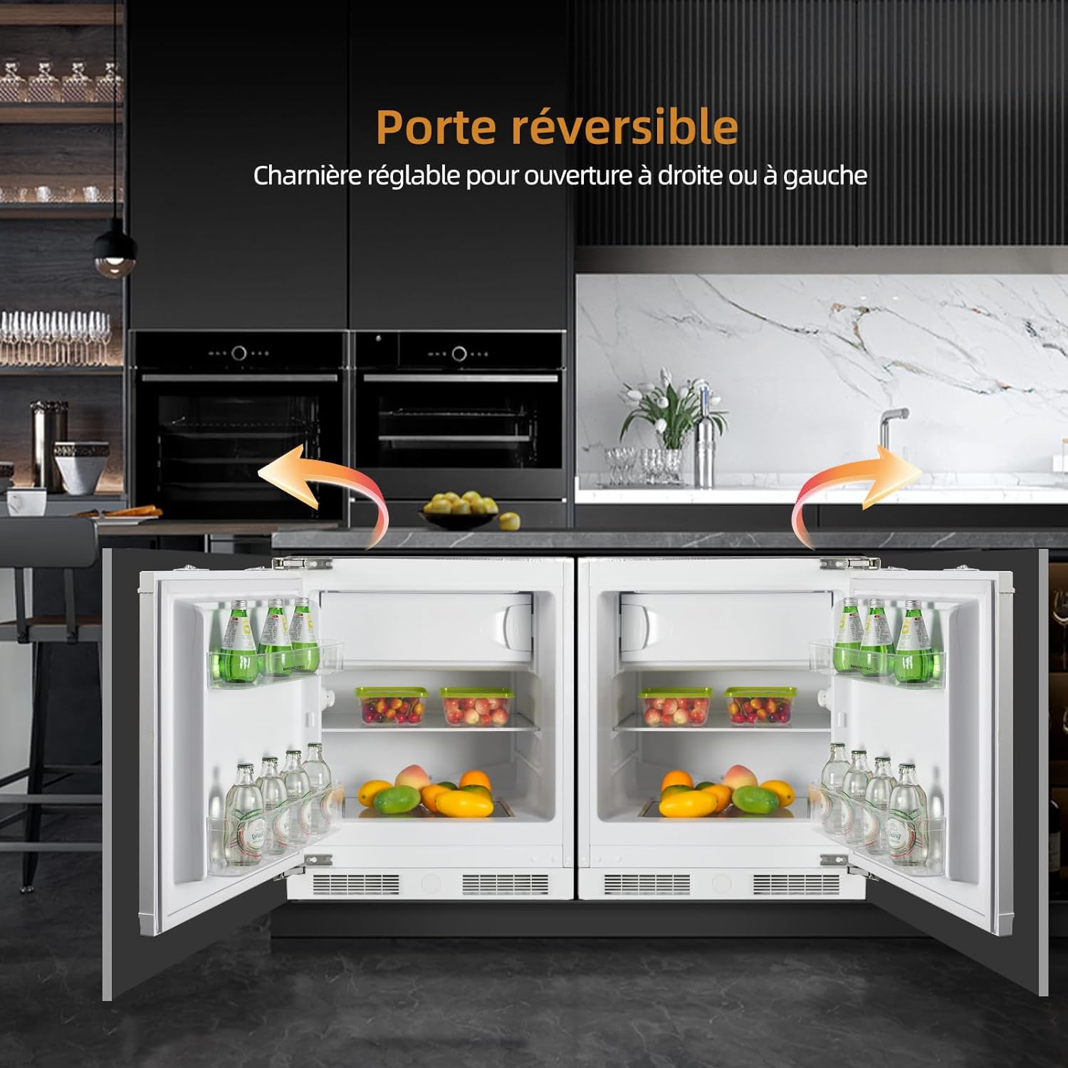 Réfrigérateur congélateur encastrable 82 cm, 96L, charnières réversibles, réglage température