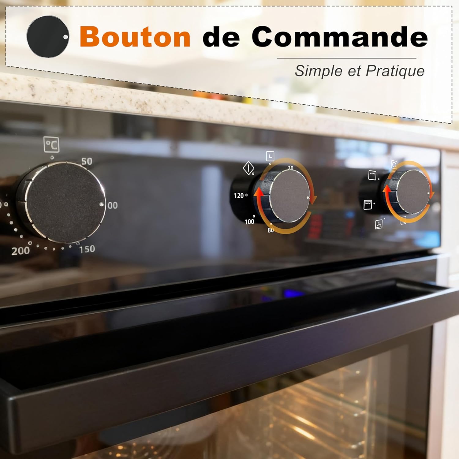 Four encastrable - grande capacité 60L, 2200W, 6 fonctions, minuterie, 60CM-Einbaubackofen
