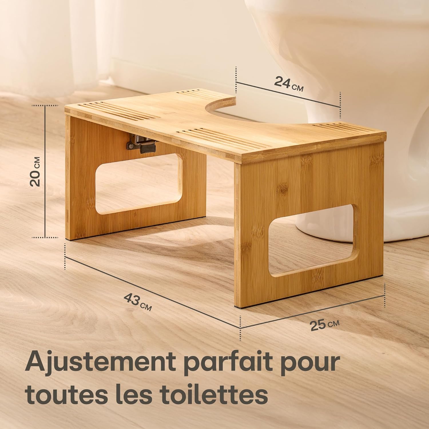 Praknu - tabouret WC bois FSC, antidérapant, ergonomique, adulte