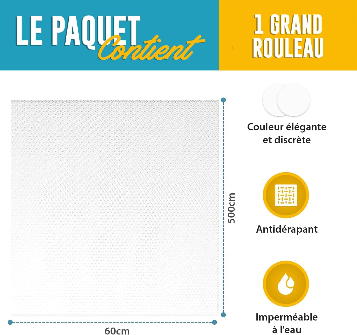 Linda's Essentials - tapis antidérapant cuisine 60x500cm, protection tiroir