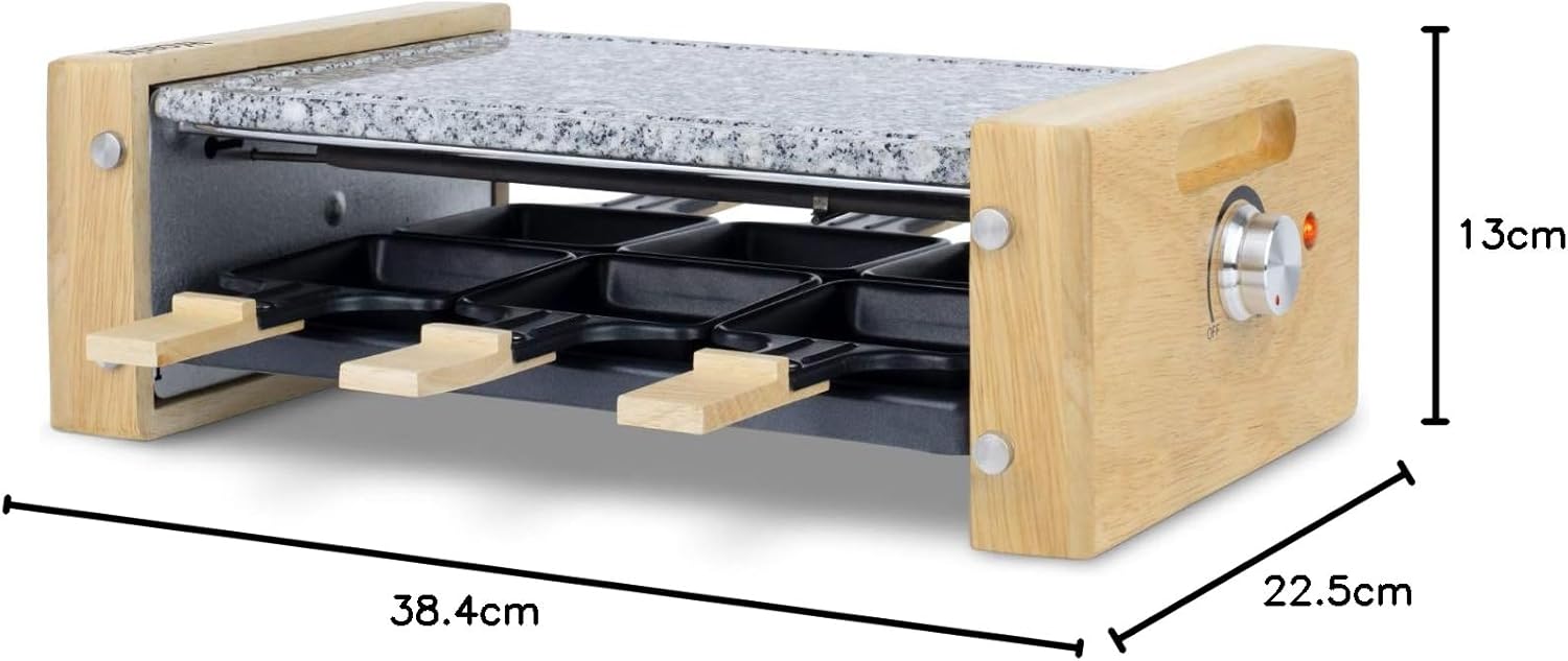 H.Koenig - raclette multifonction 6 personnes, pierre granit, bois, fondue, 900W, WOD6