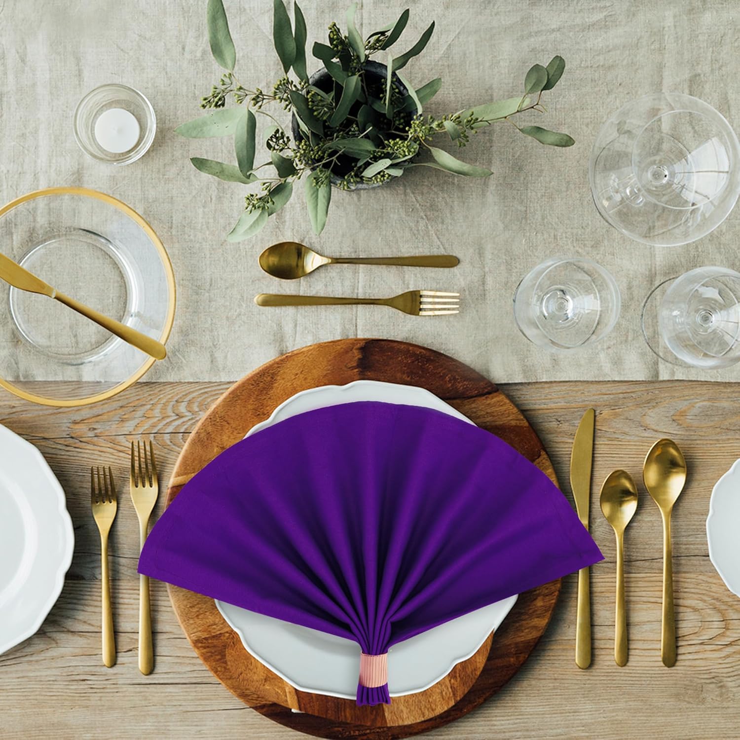 Sweet Needle - serviettes de table surdimensionnées 45x45 cm - coton épais, coins arrondis, lot de 12, violet