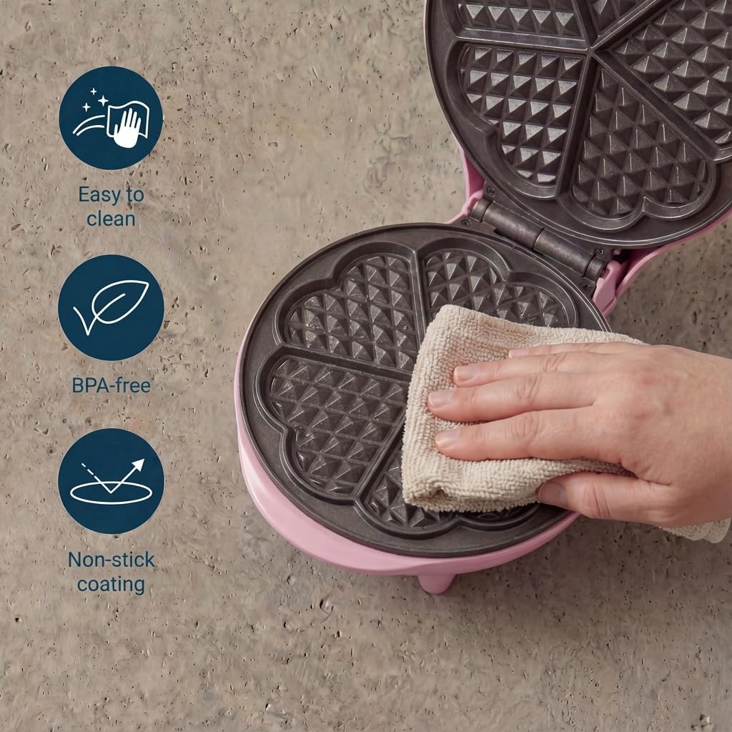 Bestron - Gaufrier rétro cœur - 700W - revêtement anti-adhésif, rose