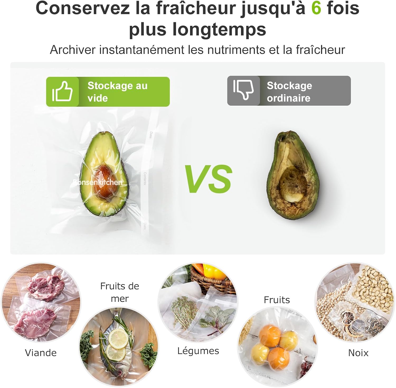 Bonsenkitchen - rouleau sous vide série VB - 20x600cm - lot 2, conservation et cuisson, VB3206